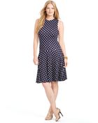 Lauren by Ralph Lauren Plus Polka Dot Drop Waist Dress - Lyst
