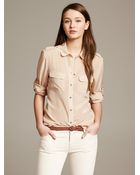 Banana Republic Heritage Tipped Silk Blouse New Sand - Lyst