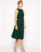 Asos Pleated Skater Midi Dress With Cut Out Back - Lyst