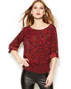 Michael Kors Michael Roll-Tab-Sleeve Printed Top - Lyst