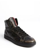 Prada Black Distressed Leather Zipper Detail Lace Up Sneakers - Lyst