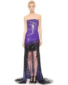 Monique Lhuillier Strapless Illusion Gown - Purple/Black - Lyst
