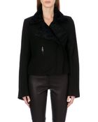 Ann Demeulemeester Faux Fur-collar Wool-blend Biker Jacket - Lyst