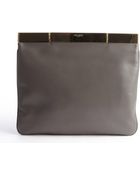 Saint Laurent Earth Tone Leather Gold Accent Large Clutch - Lyst