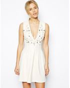 Asos Skater Dress With Lace And Embellishment - Lyst