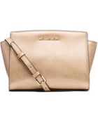Michael Kors Selma Medum Metallic Leather Messenger - Lyst