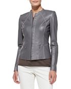 Lafayette 148 New York Contraststitch Leather Jacket - Lyst