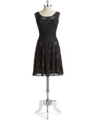 Vera Wang Lace Overlay Fit And Flare Dress - Lyst
