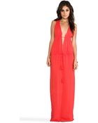 Indah Nyx Rayon Crepe Split Front Open Back Halter Maxi Dress - Lyst