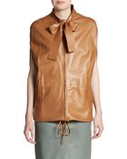 Valentino Leather Tie-Neck Zip Jacket - Lyst