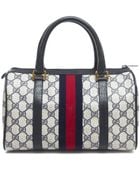 Gucci Pre-owned Vintage Navy Canvas Web Boston Bag - Lyst