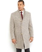 Hickey Freeman Beige Brown Herringbone Overcoat - Lyst