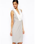 Asos Tailored Dress With Contrast V-Neck - Lyst