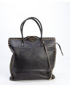Valentino Black Leather 'Rockstud' Clasp Front Convertible Tote Bag - Lyst