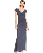 Alex Evenings Cap-Sleeve Embellished Ruched Dress - Lyst