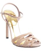 Gucci Nude Suede Beaded Detail Strappy Sandals - Lyst
