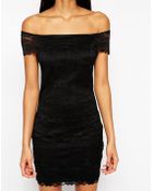 Lipsy Tiered Lace Bardot Body-Conscious Dress - Lyst