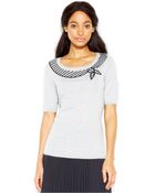 Maison Jules Elbow-Sleeve Intarsia-Knit Sweater - Lyst