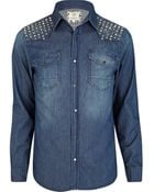 River Island Blue Denim Studded Shirt - Lyst