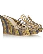 Oscar de la Renta Virma Painted Cork Wedge Sandals - Lyst