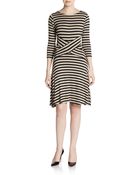 Saks Fifth Avenue Black Striped Three-Quarter Sleeve Dress - Lyst