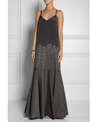 DKNY Paneled Stretch-Silk, Lace And Wool-Blend Gown - Lyst