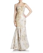 Teri Jon Jacquard Floral Appliqué Trumpet Gown - Lyst