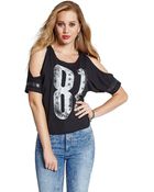 Guess Cold Shoulder Graphic T-Shirt - Lyst