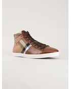 Burberry London Checked Hi-Top Sneakers - Lyst