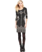 Eci Three-quarter-sleeve Printed Sweater Dress - Lyst