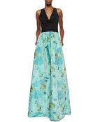 David Meister Sleeveless Cowl Neck Gown With Floral Skirt - Lyst