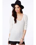Missguided Ollie Vneck Fluffy Knit Jumper in Cream - Lyst