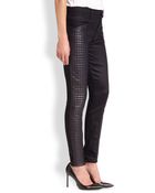 7 For All Mankind Quilted Leather-Paneled Skinny Jeans - Lyst
