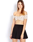 Forever 21 Off-The-Shoulder Floral Crop Top - Lyst