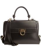 Ferragamo Black Leather Top Handle Bag - Lyst