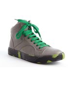 Lanvin Grey Leather And Green Printed High Top Sneakers - Lyst