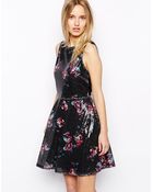 Oasis Printed Sequin Skater Dress - Lyst