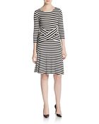 Saks Fifth Avenue Black Striped Three-Quarter Sleeve Dress - Lyst