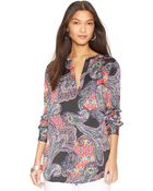 Lauren by Ralph Lauren Long-Sleeve Split-Neck Paisley-Print Top - Lyst