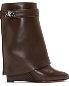 Givenchy Brown Leather Shark Lock Wedge Boots - Lyst