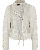 Roberto Cavalli Watersnake And Embroidered Linen-Blend Jacket - Lyst
