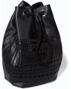 Zara Leather Bucket Bag with Cut Work Detail - Lyst