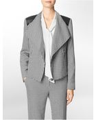 Calvin Klein White Label Faux Leather + Zip Detail Houndstooth Flyaway Jacket - Lyst