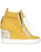 Giuseppe Zanotti 90Mm Tumbled Leather Wedge Sneakers - Lyst
