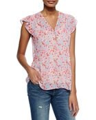 Joie Macy B Floral-Print Silk Top - Lyst