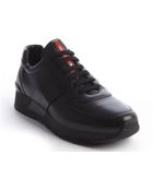 Prada Black Tonal Leather Sneakers - Lyst