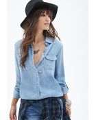 Forever 21 Oversized Denim Shirt - Lyst