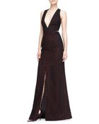 J. Mendel Plunging Lace-Overlay Gown - Lyst