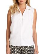 Josie Natori Sleeveless Collared Shirt - Lyst