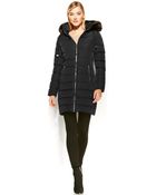 Calvin Klein Hooded Faux Fur Trim Quilted Puffer Coat - Lyst
